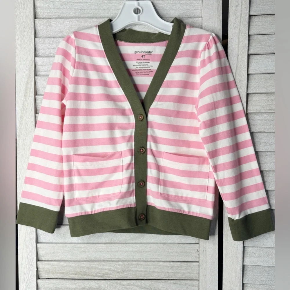 Oshkosh Lightweight Olive, White & Pink Lightweight Cardi, 4t. Great Condition